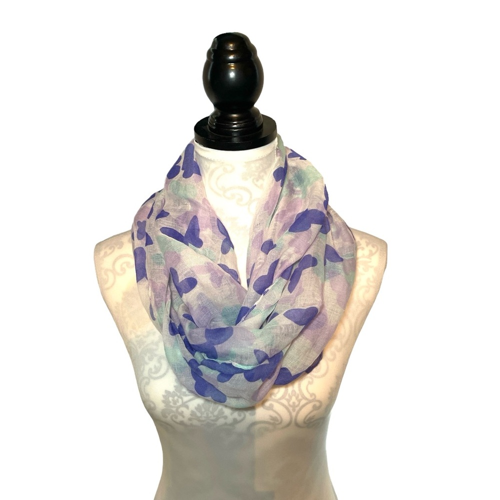 Purple Blue Sheer Butterfly Tube Infinity Scarf